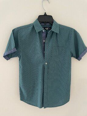 Ben Sherman Boys M Teal green w Navy print s/s button down shirt
